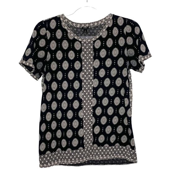 J CREW Cotton Mixed Print Medallion Short Sleeve Blouse Top Black Gray Size XS - Picture 2 of 7
